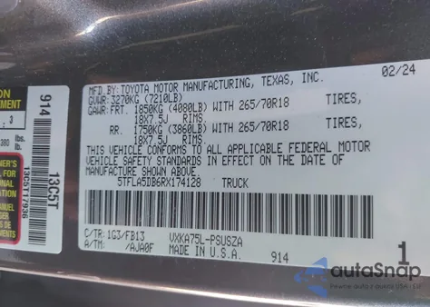 2024 Toyota Tundra Sr5 from USA, damaged, VIN 5TFLA5DB6RX174128